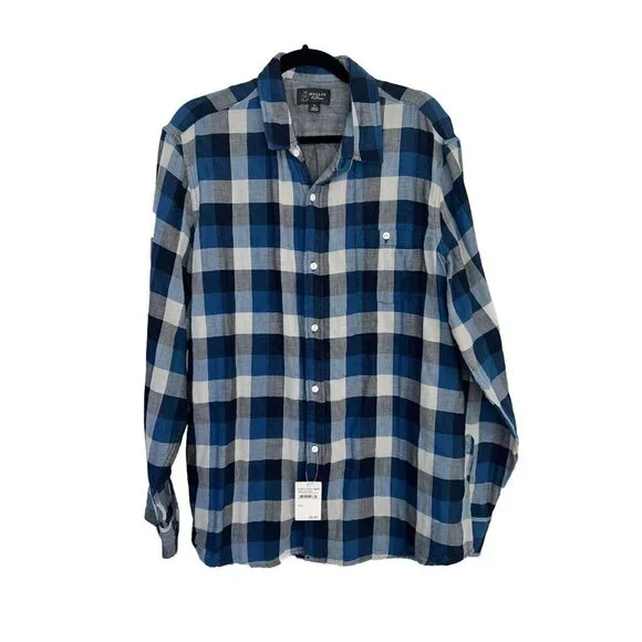 Wallin & Bros Flannel Shirt Mens XL Button Up Blue Plaid NWTS NEW Cotton (X) - Picture 1 of 9